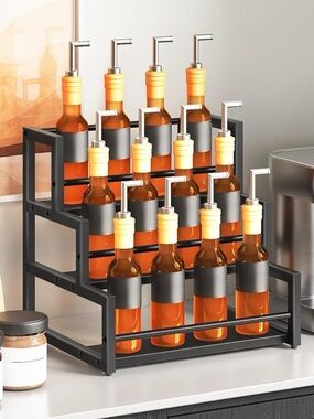 New Modern Matte Black Metal Coffee Syrup Rack Organizer
